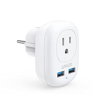 Anker European Travel, PowerExtend USB Plug International Power Adapter with 2 USB Ports and 1 Outlet, US to Most of Europe EU Spain Iceland Italy France Germany, Compact for Travel, Office