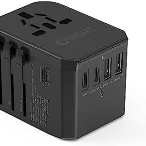 International Power Plug Adapter, Unidapt Universal Travel Adapter with 3 USB C and 2 USB A Ports, European Worldwide Wall Charger for EU UK AUS USA, Black