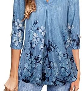 Gaharu Women's Tops 3/4 Sleeve Casual V Neck Tunic Blouse Shirt