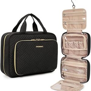 BAGSMART Toiletry Bag Hanging Travel Makeup Organizer with TSA Approved Transparent Cosmetic Bag Makeup Bag for Full Sized Toiletries (Black, Medium)