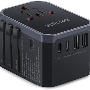 EPICKA Universal Travel Adapter, International Power Plug Adapter with 3 USB-C and 2 USB-A Ports, All-in-One Worldwide Wall Charger for USA EU UK AUS (TA-105C, Black)