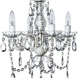 gypsy color The Original 4 Light Crystal White Hardwire Flush Mount Chandelier H17.5”xW15”, White Metal Frame with Clear Glass Stem and Clear Acrylic Crystals & Beads That Sparkle Just Like Glass
