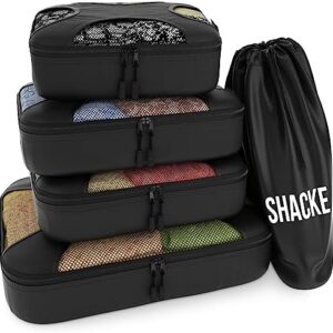 Shacke Pak - 5 Set Packing Cubes - Travel Organizers with Laundry Bag (Black)